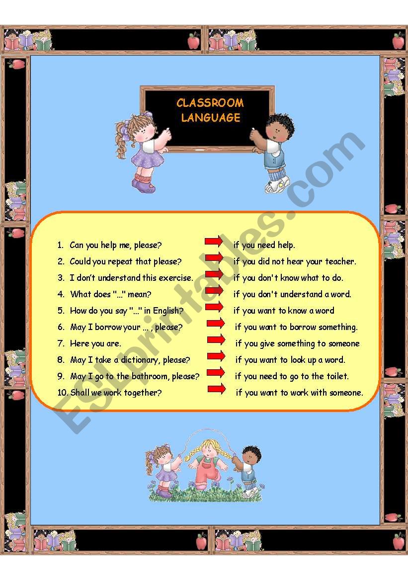 Classroom language worksheet