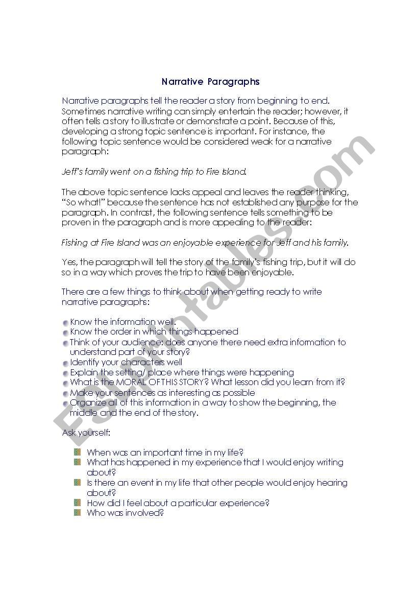 Narration worksheet