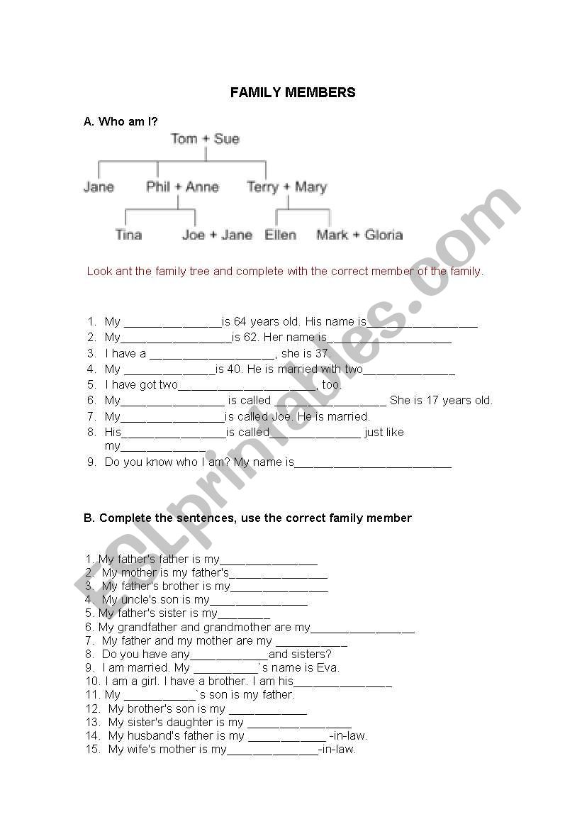 Family Members worksheet