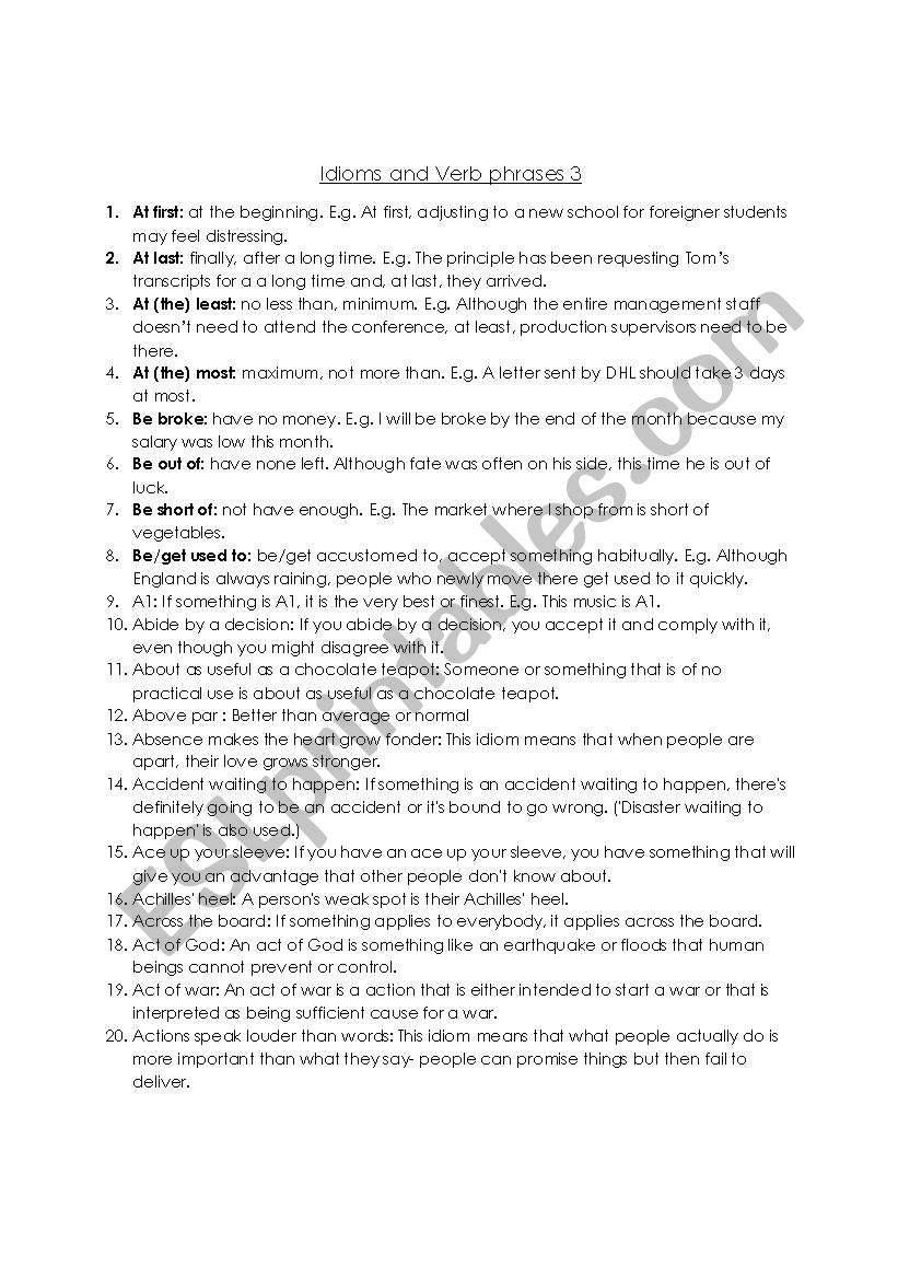 idioms, verbal phrases, suffixes, prefixes and roots.