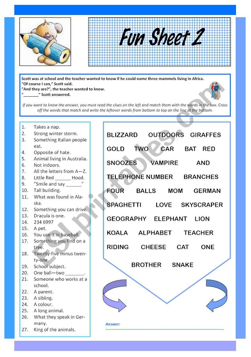 Fun Sheet 2 worksheet