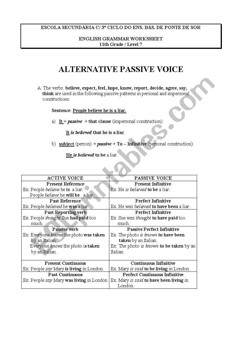 Alternative Passive Voice worksheet