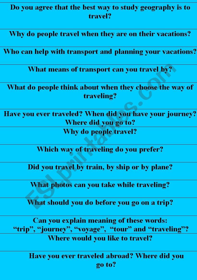 Travel questionnaire worksheet