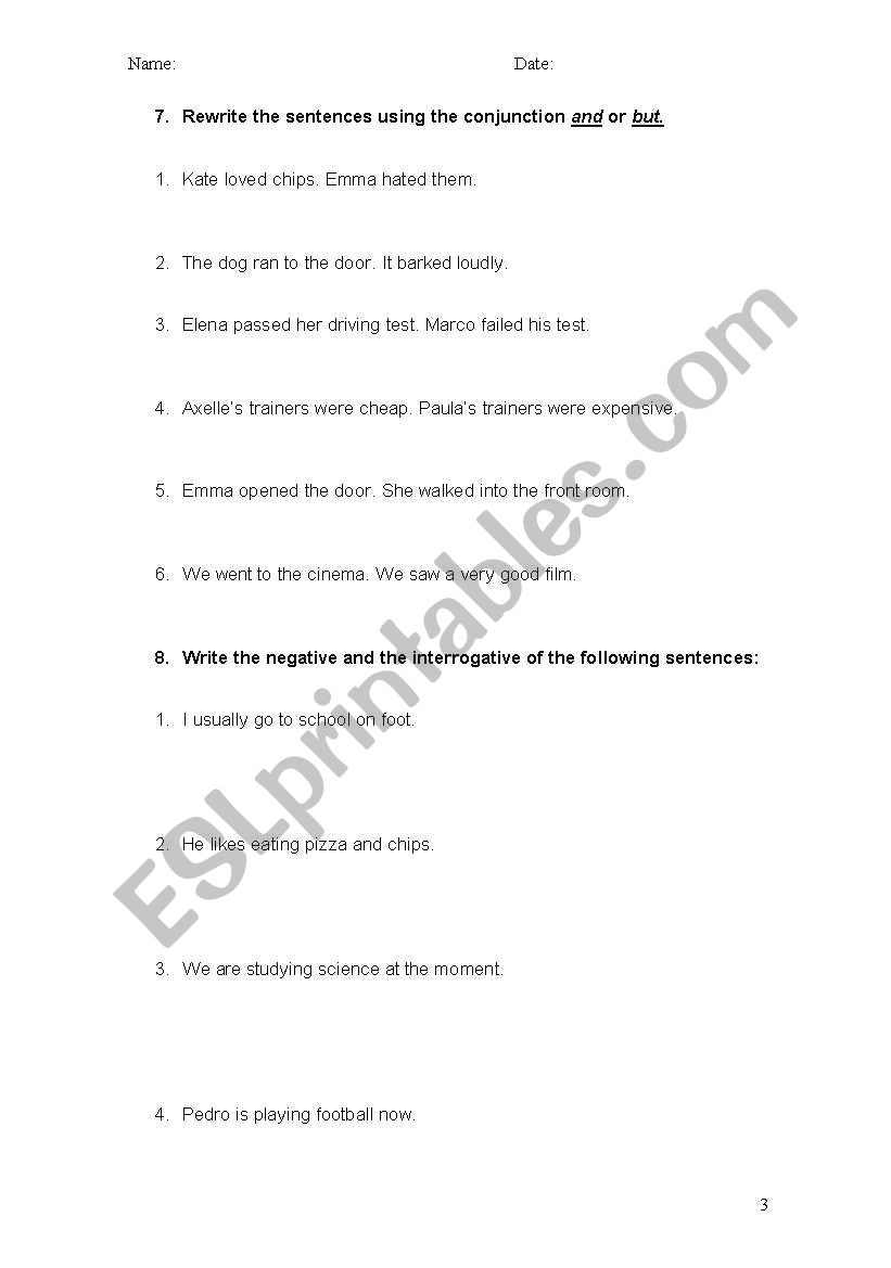 conjuctions and verbs worksheet