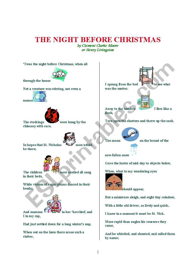 The night before Christmas worksheet