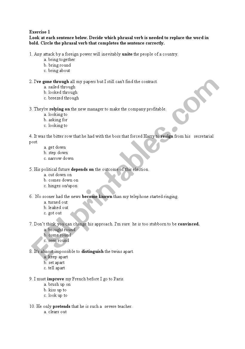 phrsal verbs worksheet