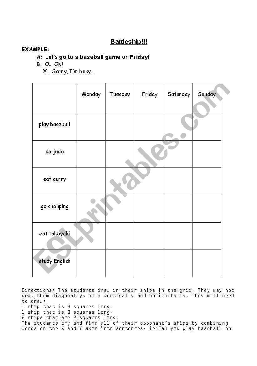 Can you XXX on Monday? Battleships pair game