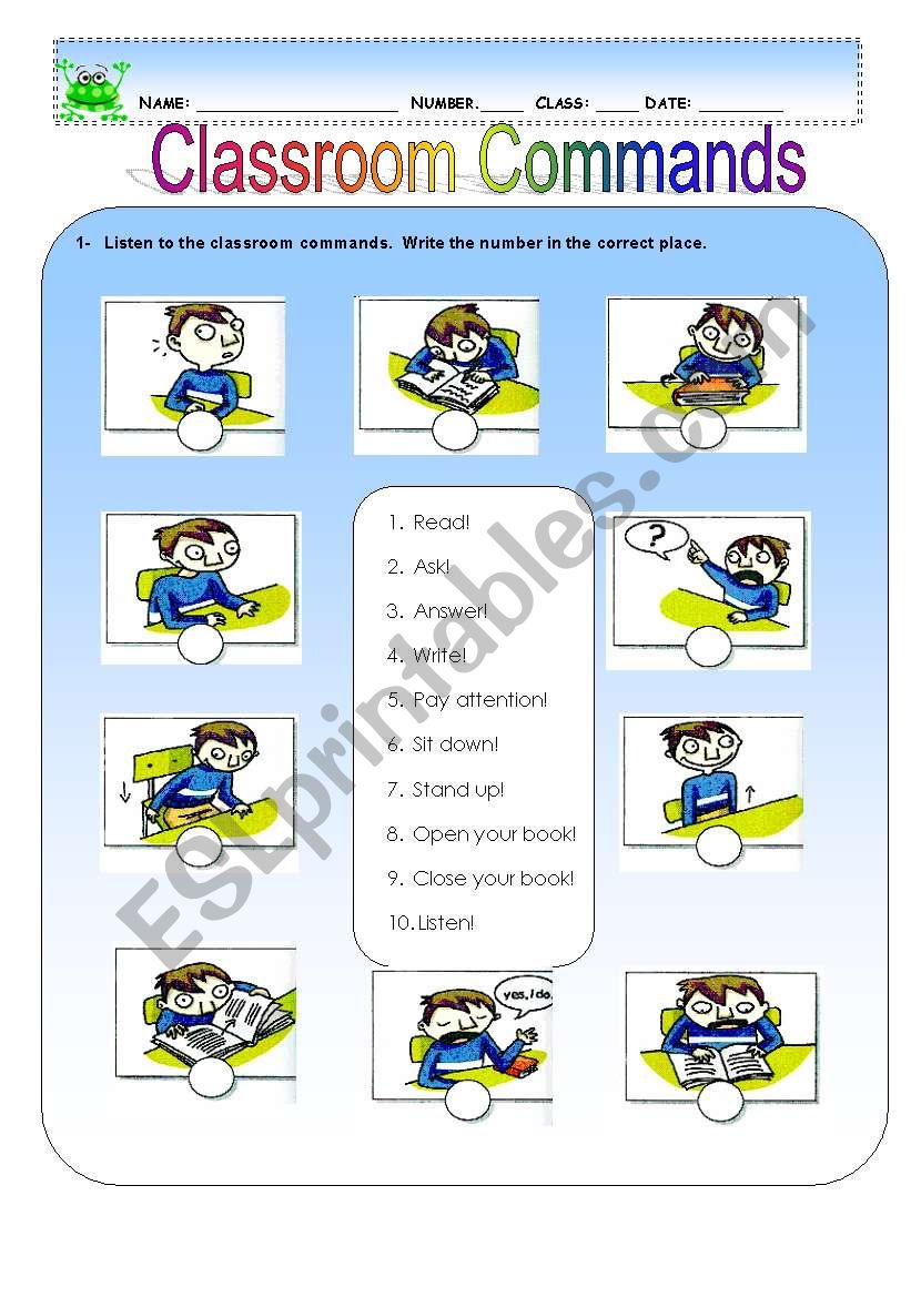 classroom commands worksheet
