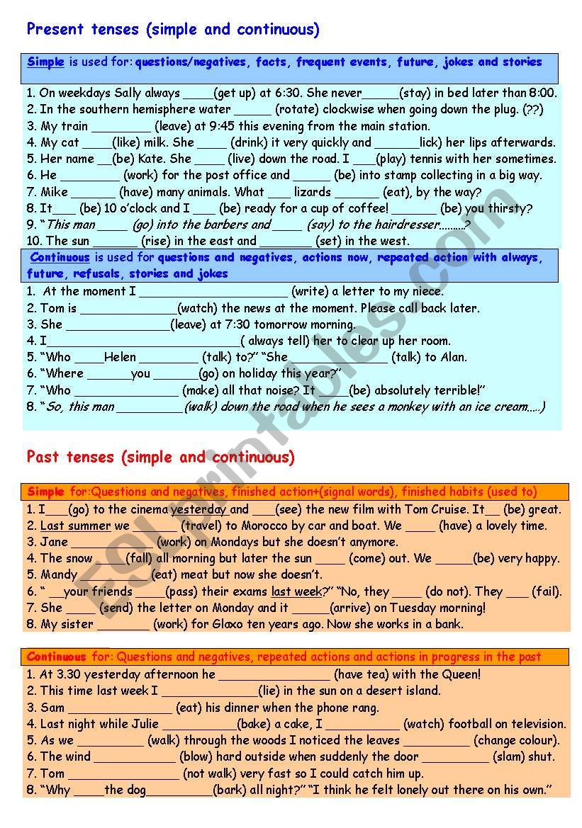 Present and past /simple and continuous revision sheet 