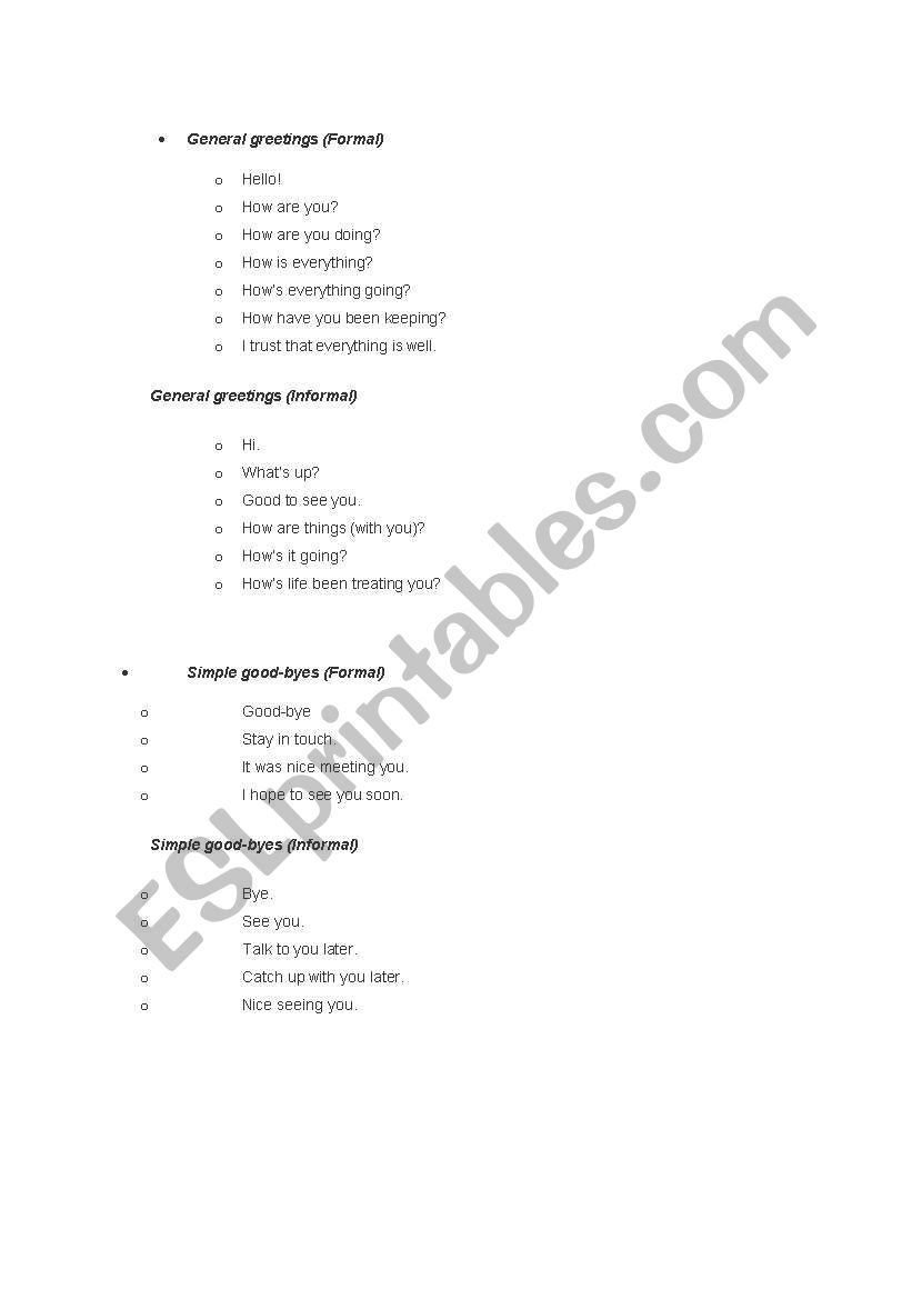 greetings worksheet