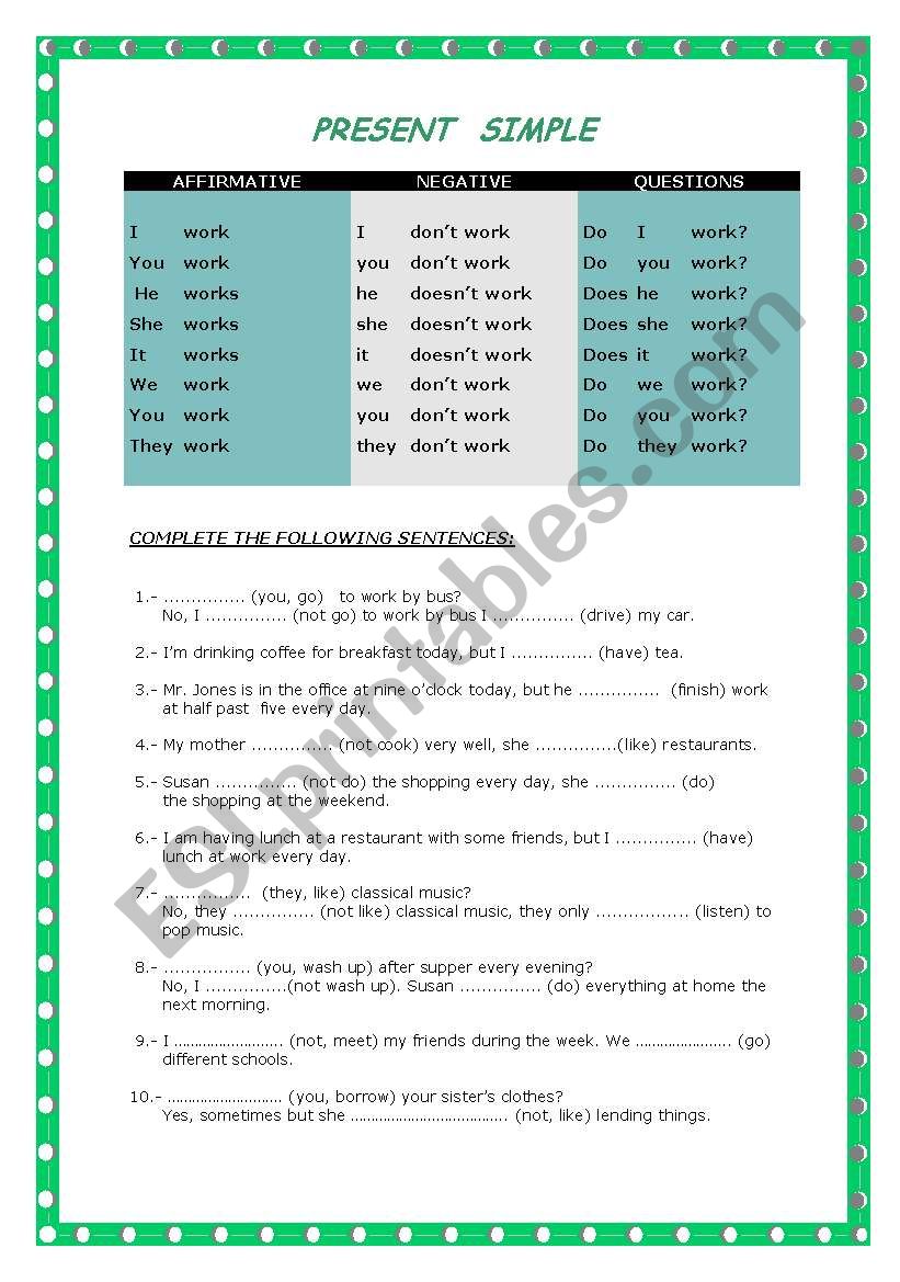 Present Simple worksheet