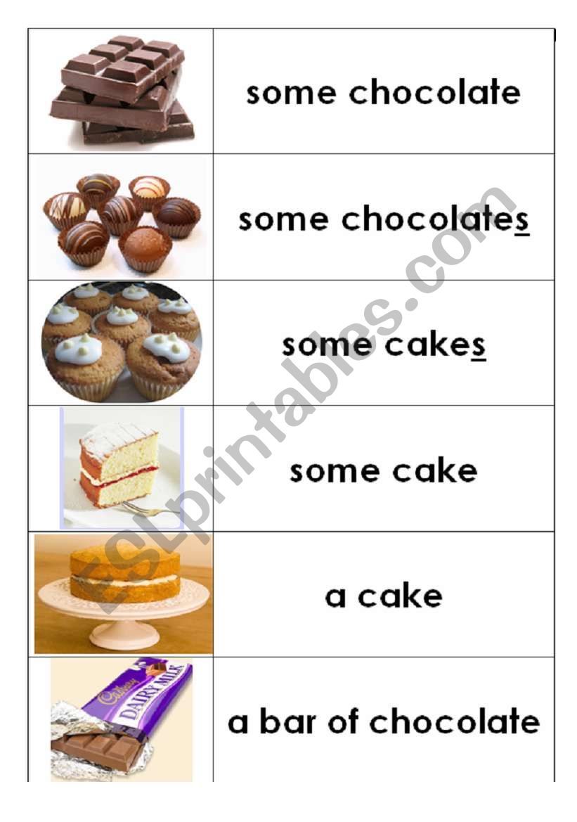 chocolate / cake - count / uncount matching activity