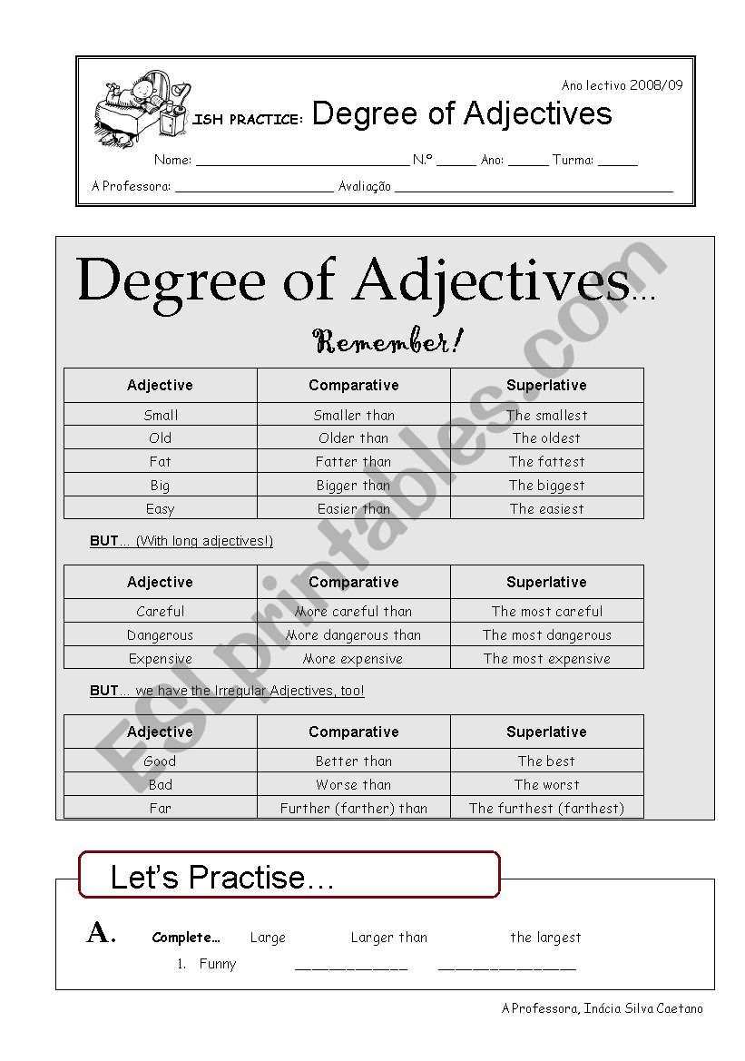 Degree of Adjectives  worksheet