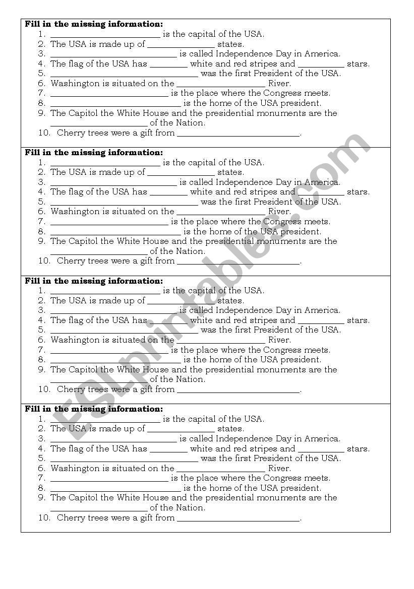 THE USA worksheet