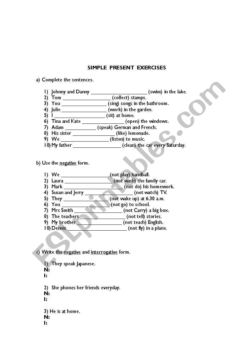 simple present worksheet