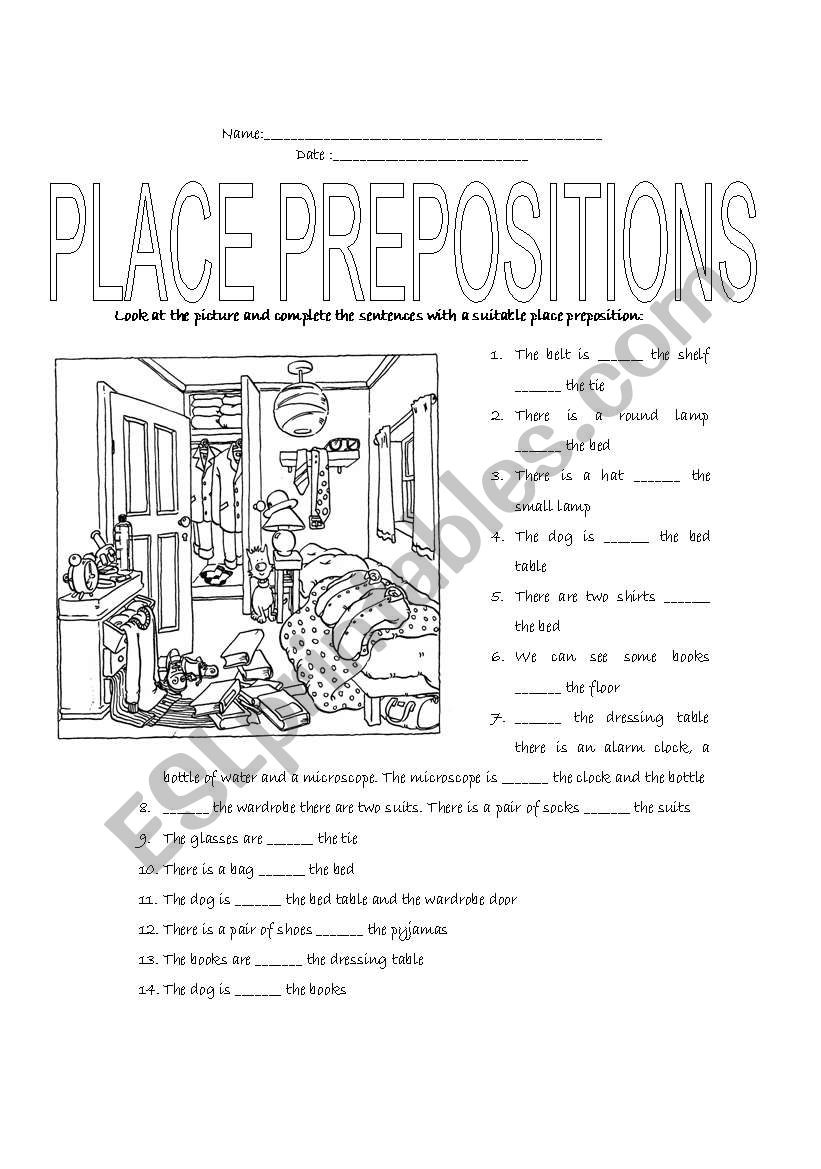 Place prepositions worksheet