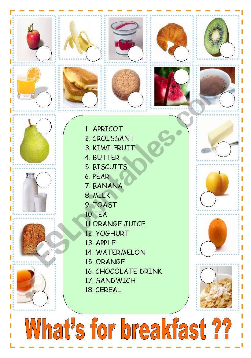 WHATS FOR BREAKFAST? worksheet