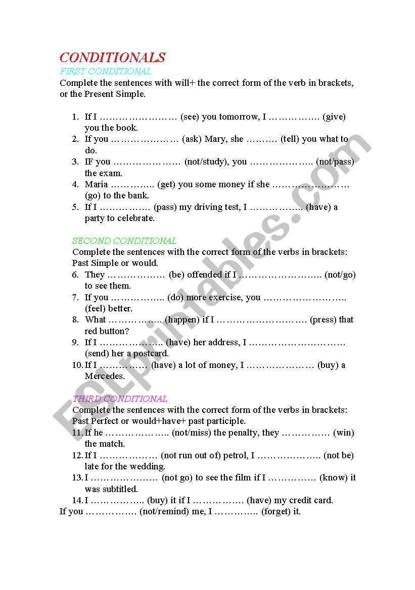 Conditionals worksheet