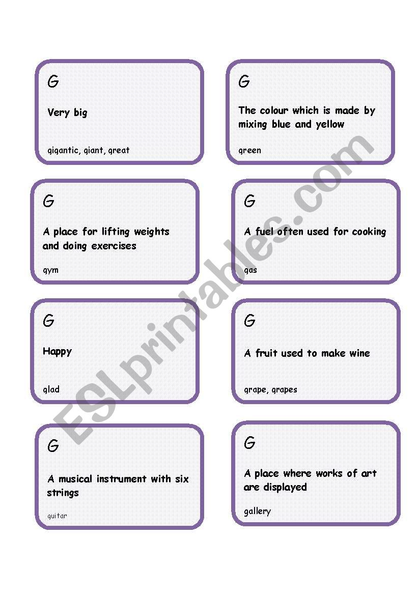 Alphabet game -Letter G worksheet