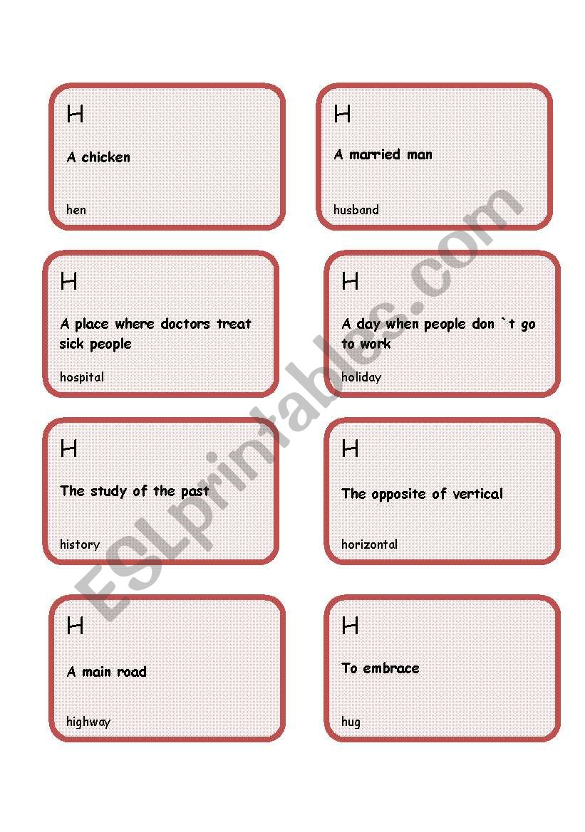 Alphabet game -Letter H worksheet