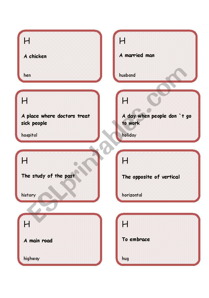 Alphabet game -Letter H worksheet