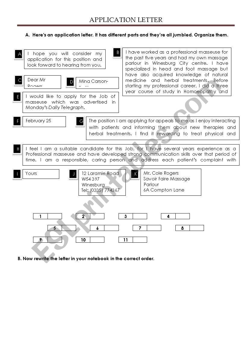 Application letter worksheet