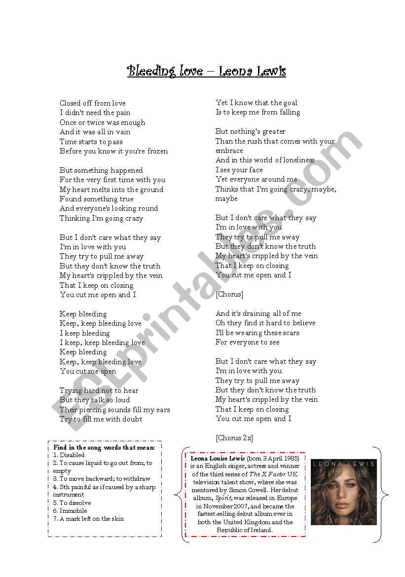 Bleeding Love worksheet