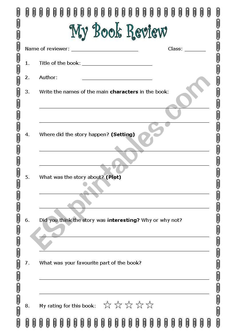 Book Review worksheet