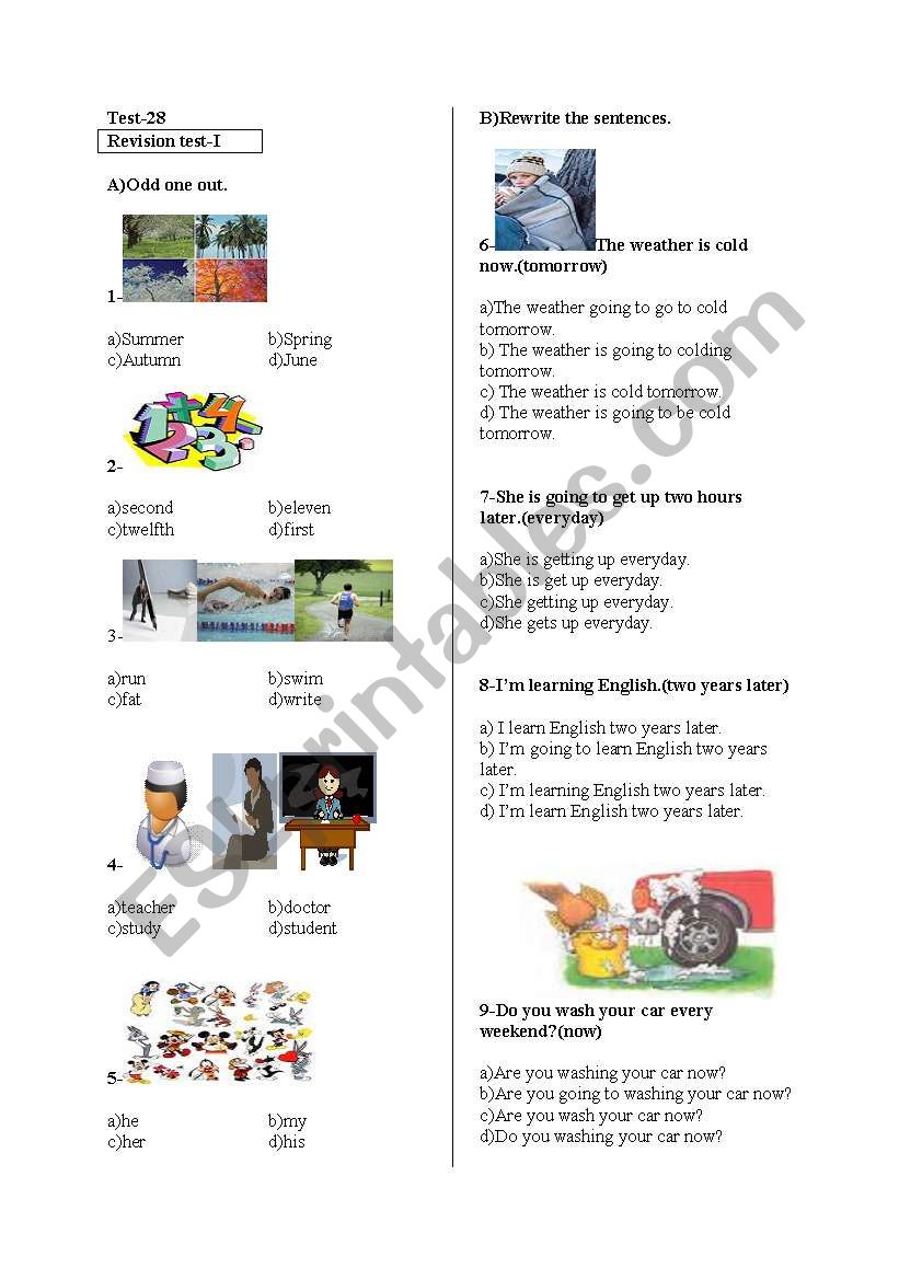 revision test worksheet