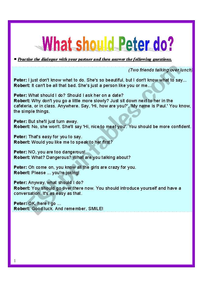 What should Peter do?  worksheet