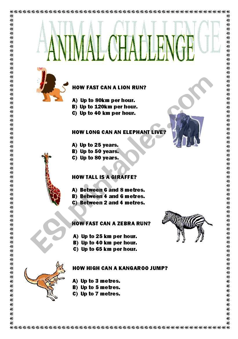ANIMAL CHALLENGE worksheet