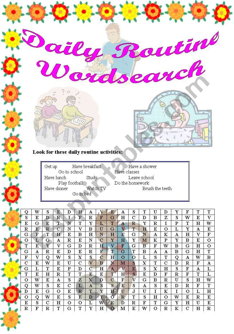 daily routine wordsearch worksheet