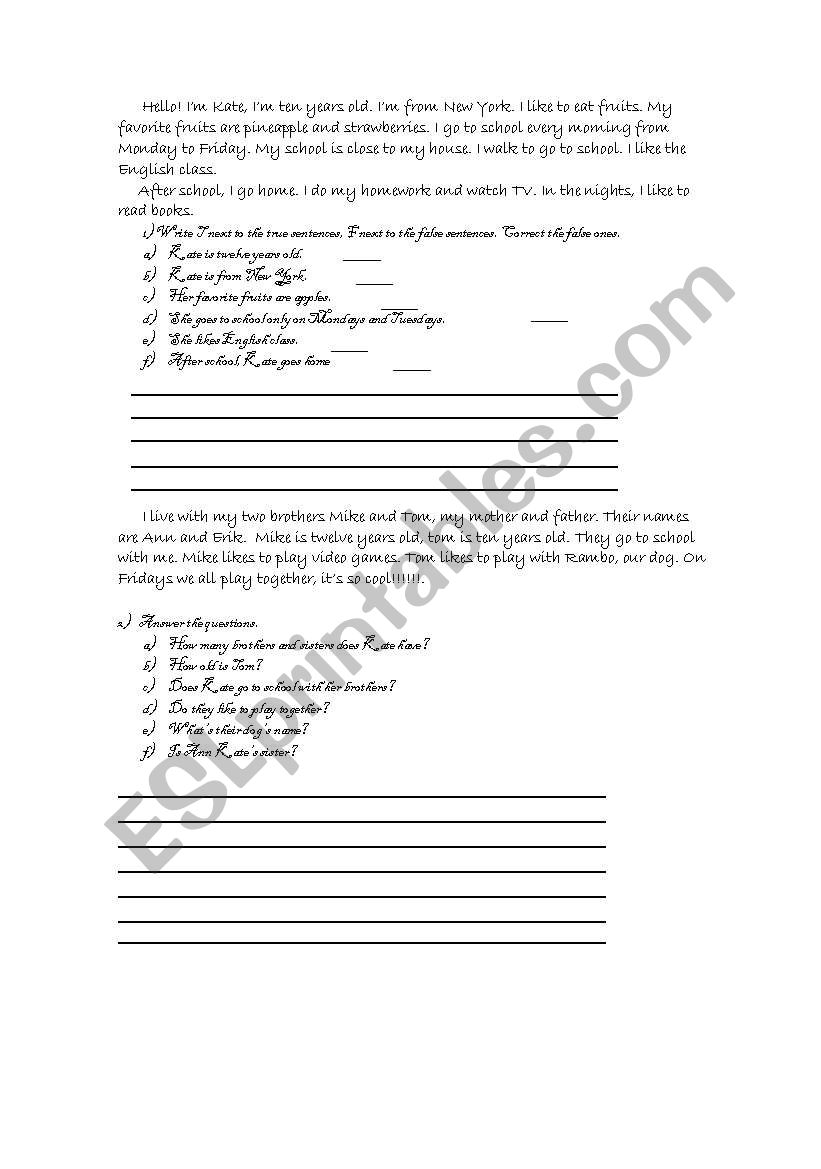 text for beginers kids worksheet