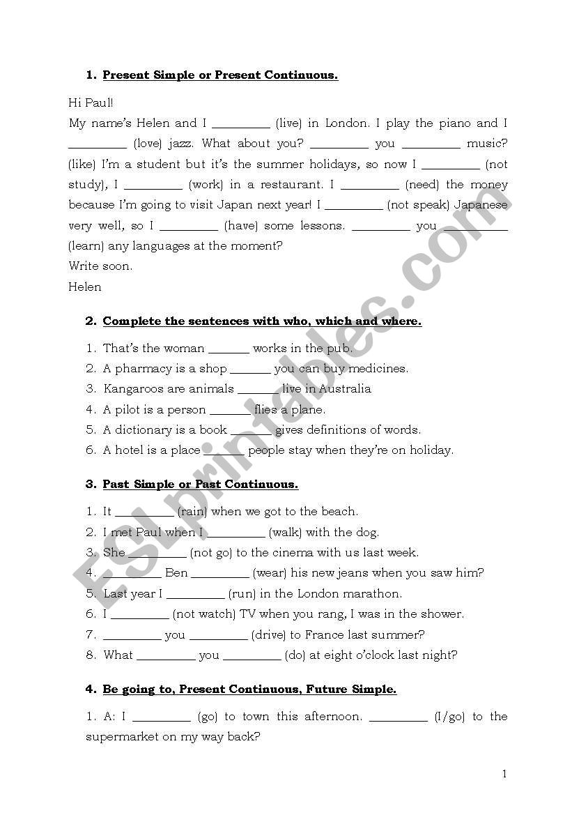 English Grammar Exercises - Pre-Intermediate