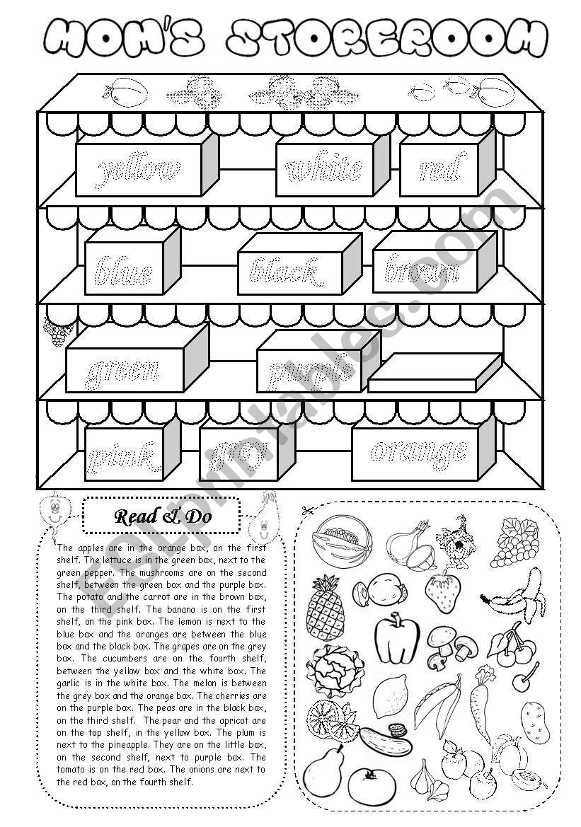 MomÂ´s storeroom (fruit & vegetables) - Cut & paste activity