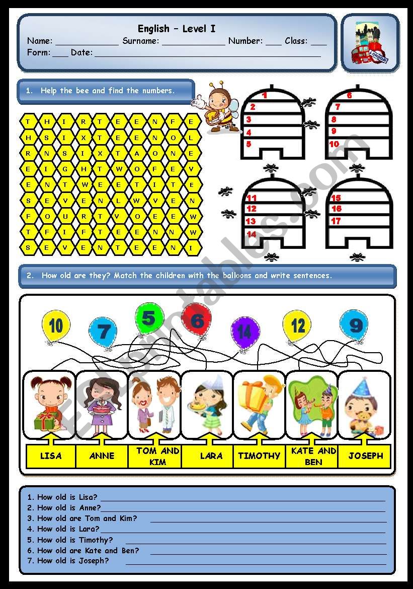 CARDINAL NUMBERS AND AGE worksheet