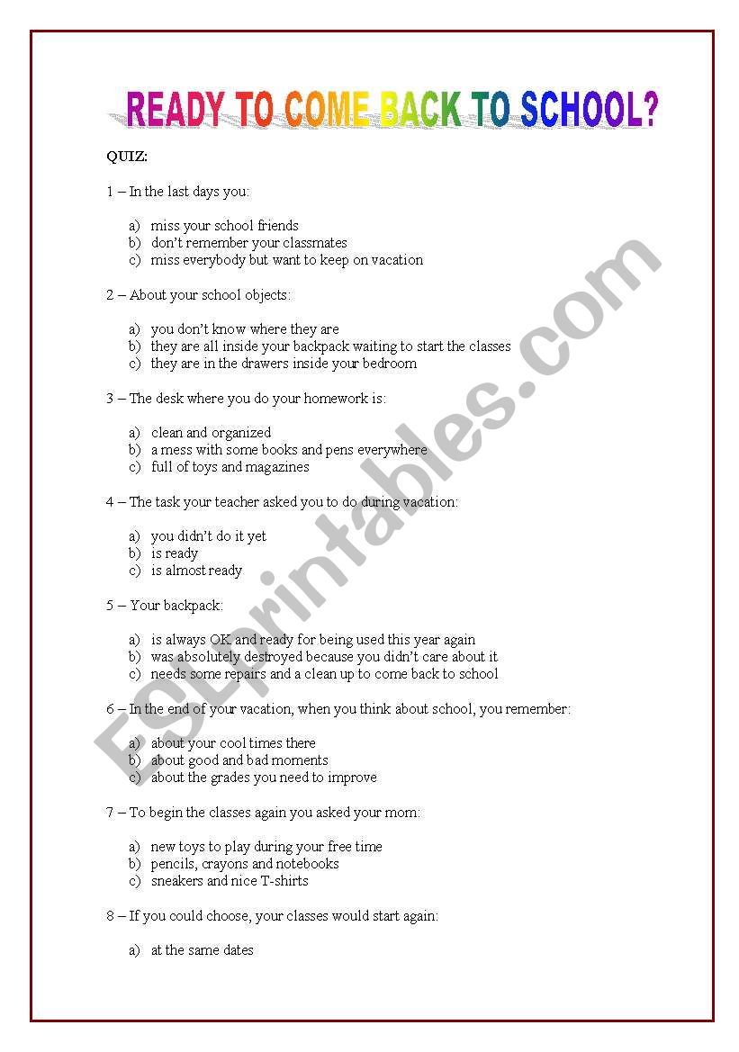 Quiz worksheet