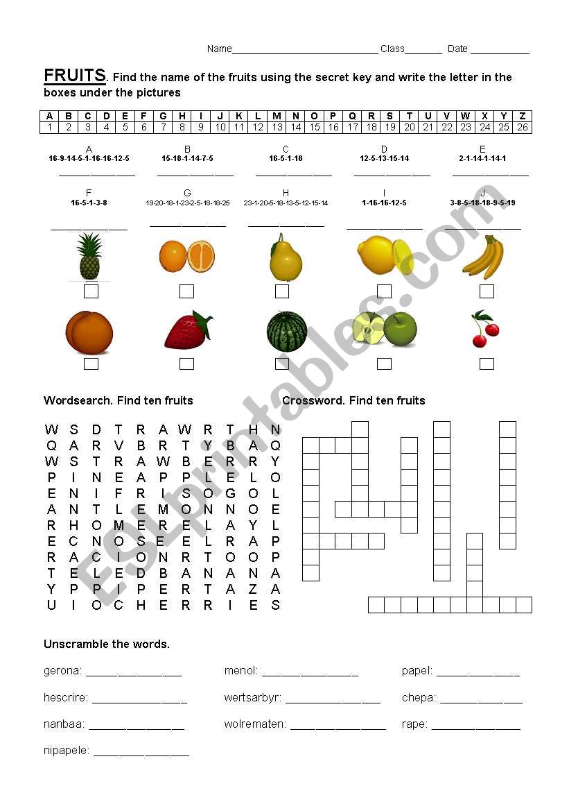 Funny fruit worksheet