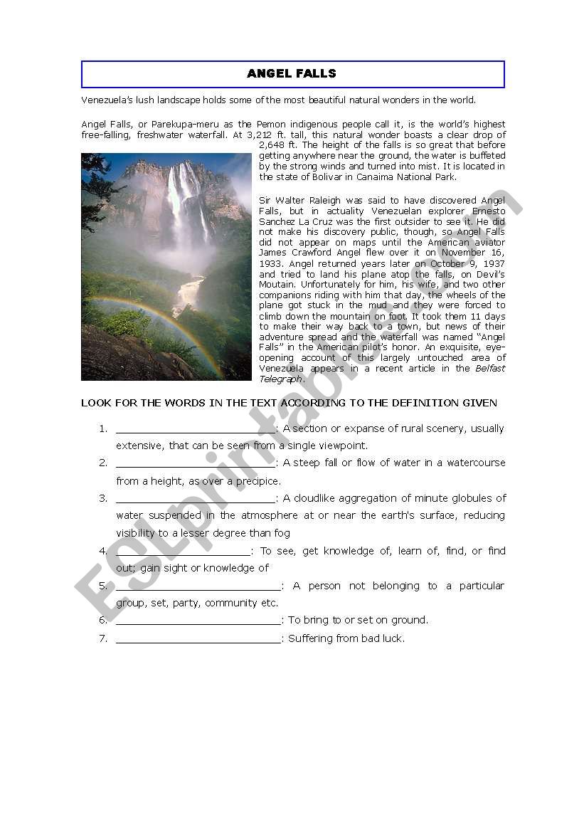 Angel Falls worksheet