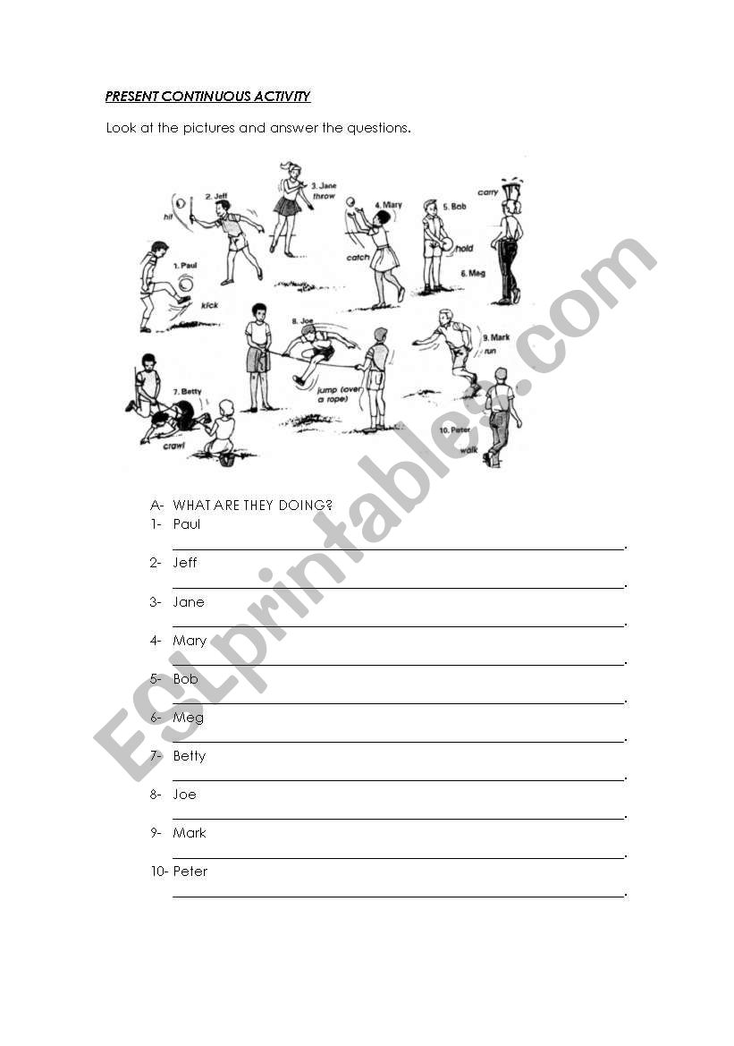 Present continuous activity worksheet