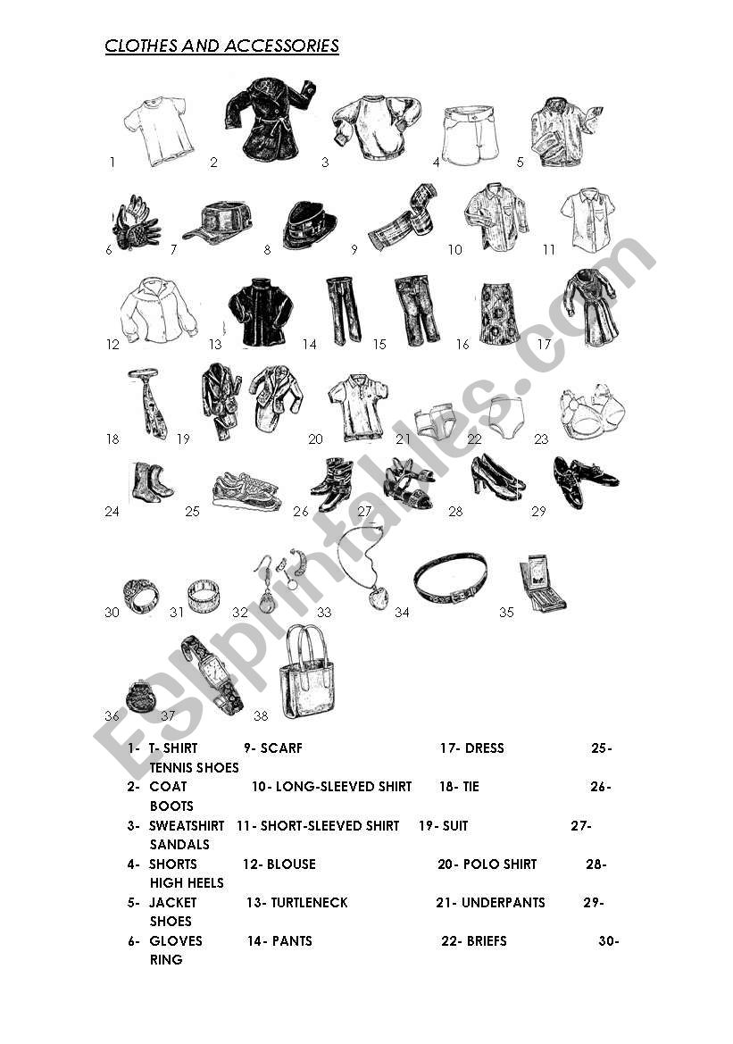 CLOTHES AND ACCESSORIES worksheet