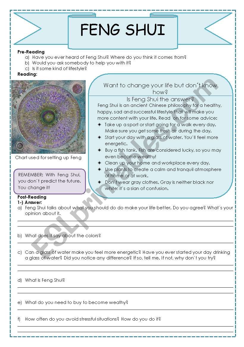 Feng Shui - Text comprehension + nouns vs adjectives - Advanced - WITH ANSWERS