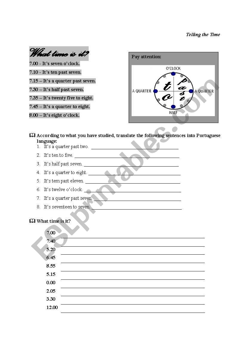 telling the time worksheet