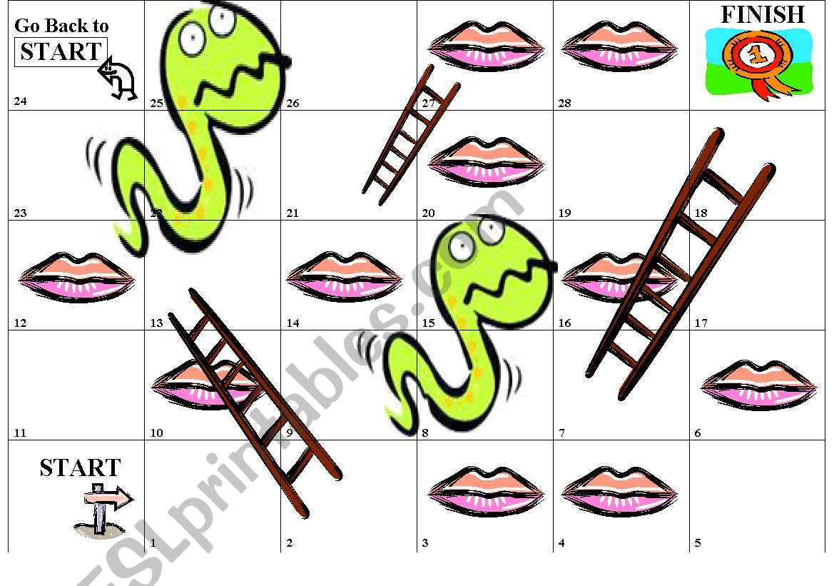 Snakes and Ladders board game worksheet