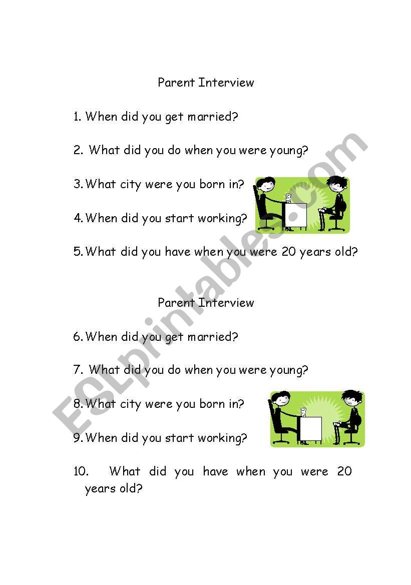 Parent Interview worksheet