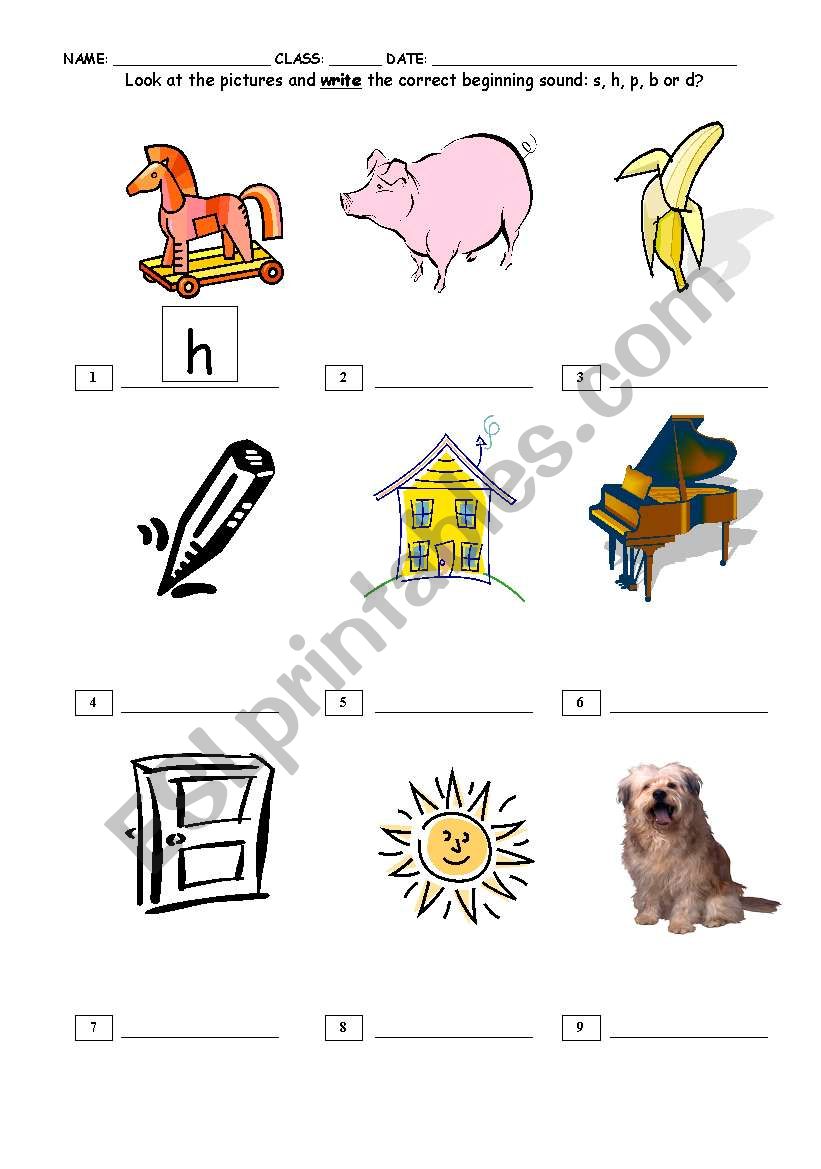 Phonics beginning sounds worksheet