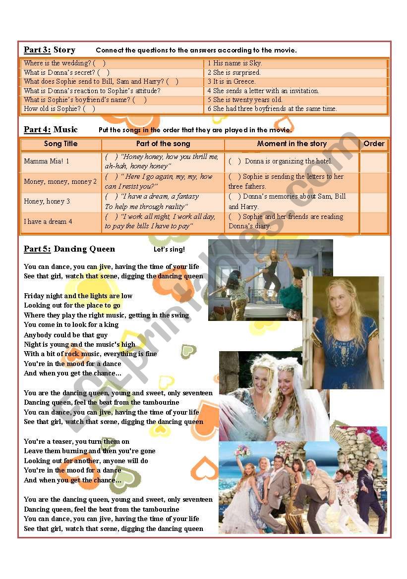 Movie Activity: Mamma Mia! (part 2 of 2)