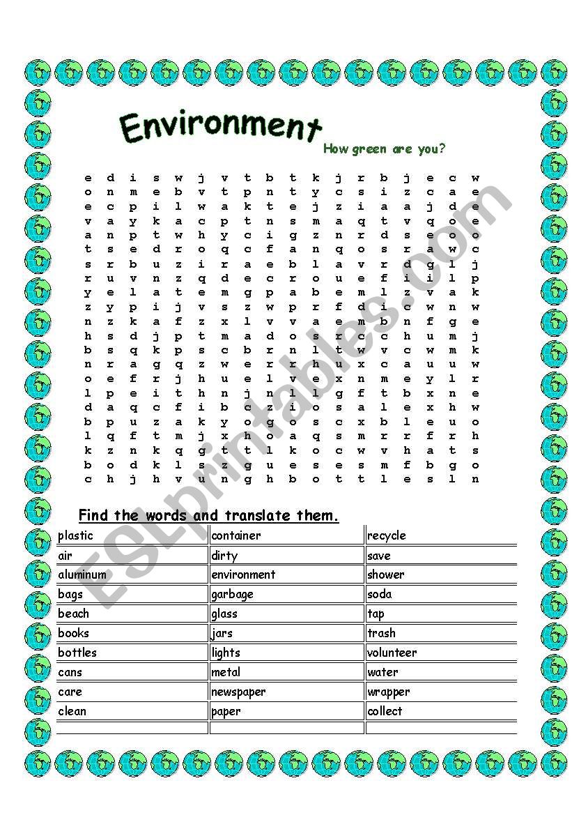 Environment  worksheet