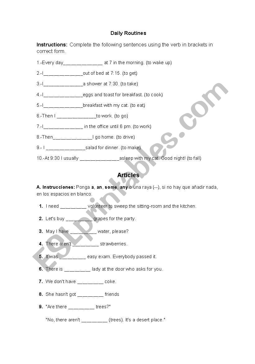 daily routins worksheet