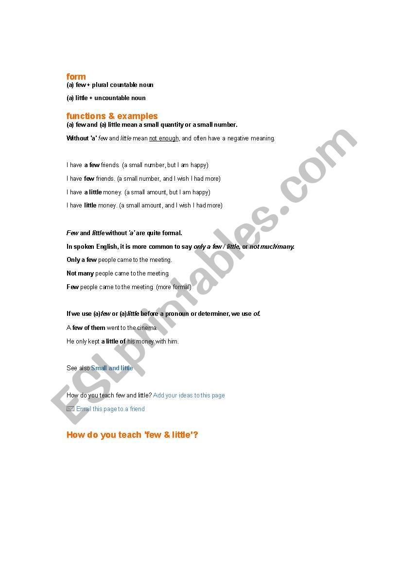 little and few worksheet